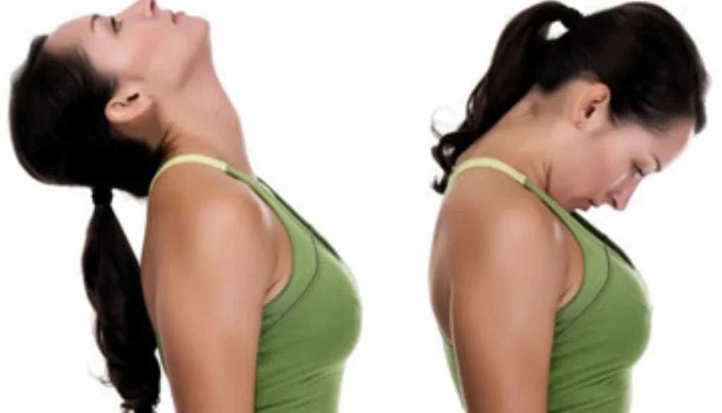 A lady performs a neck release in somatic exercise
